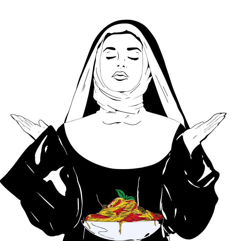 Jane Doe Nun Praying with Pasta
